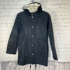 APC Rue Madame Paris Navy Blue Faux Shearling Lined Fishtail Parka Jacket XS